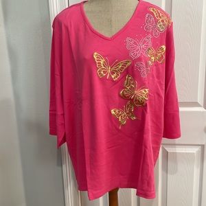 Quacker factory top embellished embroidered butterflies rhinestones pink size 3X